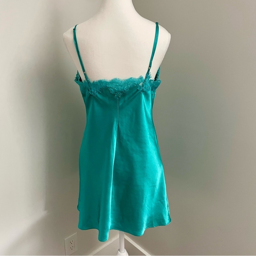 Vintage Y2K La Senza Satin Babydoll Slip Dress Lace Trim Turquoise Size Medium - Picture 3 of 7